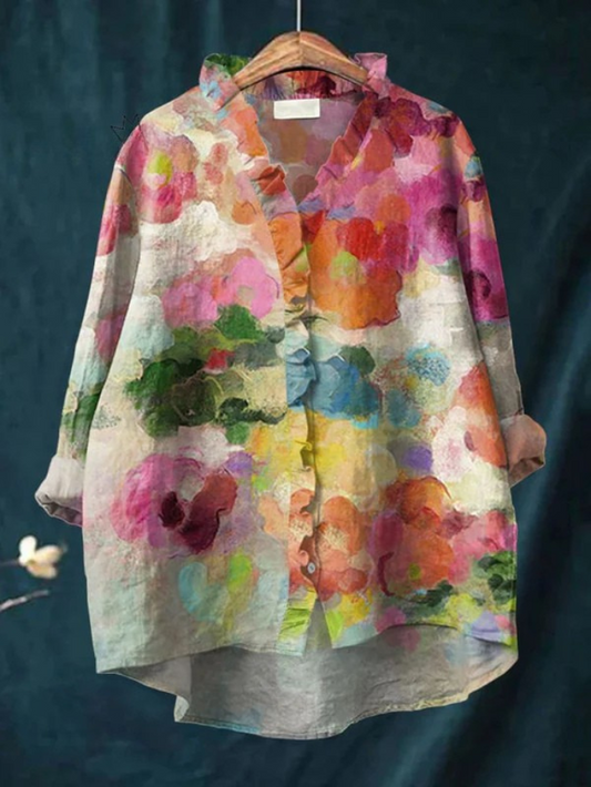 Rivora Flora – Vintage Floral Linen Blouse